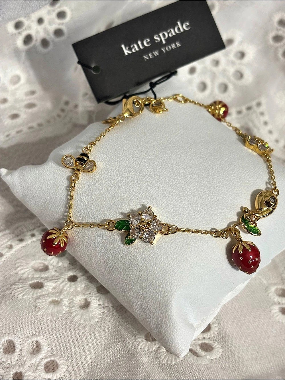 kate spade new york Picnic Perfect Strawberry Charm Bracelet Gold & Red